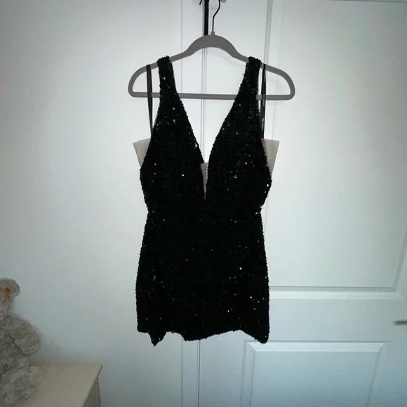 🖤 Sherri Hill 55120 Sequin Short Dress Size 18 Plunge V Open Back Prom Cocktail - Picture 3 of 9